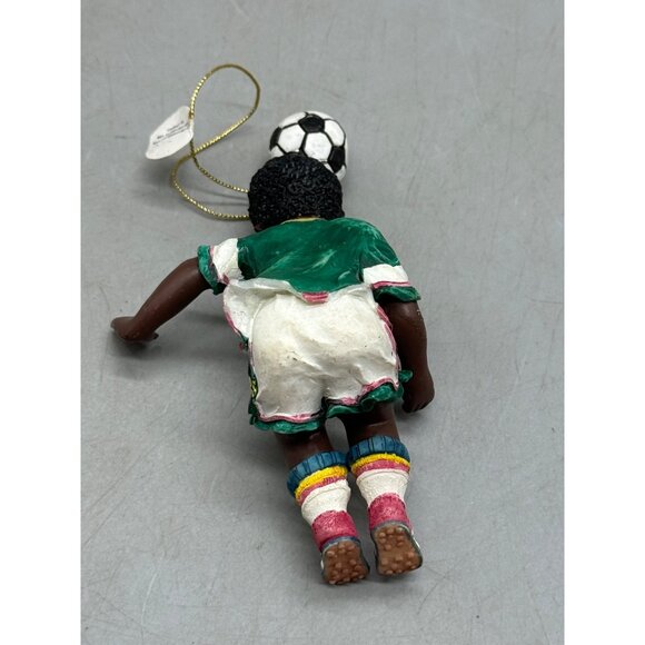 African American kid Soccer Player Figurine Christmas Ornament green 4.5" READ - Picture 6 of 8